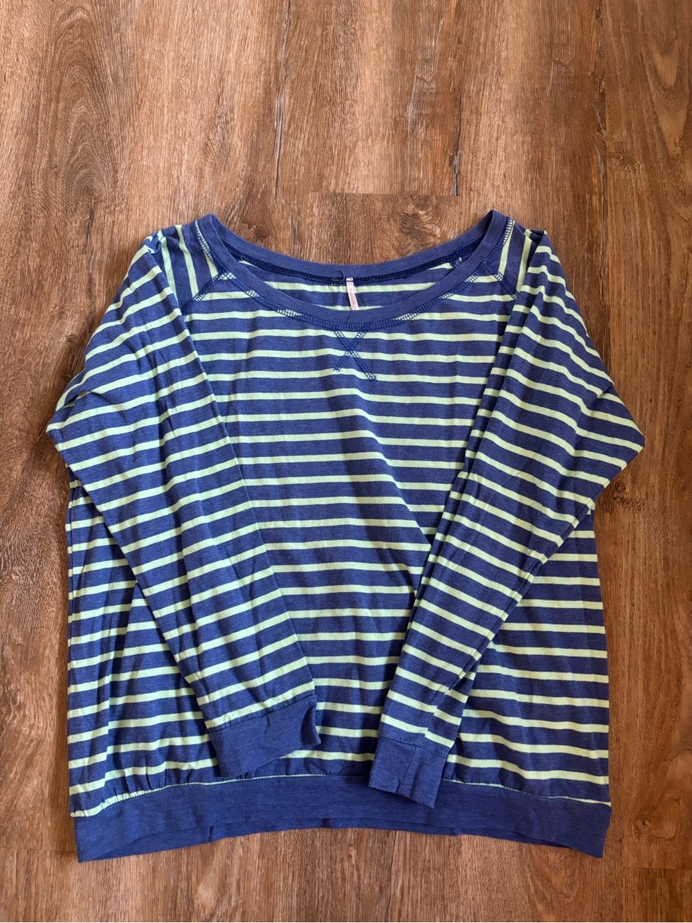Source Unknown Navy and Lime Striped Long Sleeve Tee